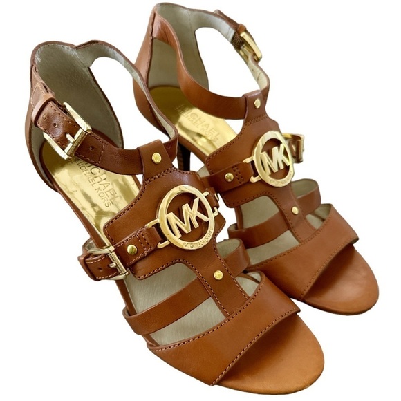 Michael Kors leather strappy gladiator brown camel heels size 8 - Picture 10 of 11